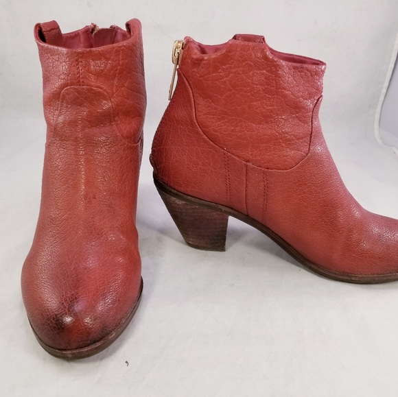SAM EDELMAN WOMEN ANKLE BOOGS BACK ZIPPER RED LEATHER SIZE 6 M - Picture 5 of 10
